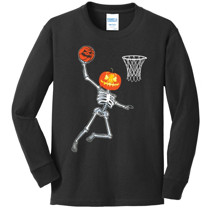 Pumpkin Skeleton Playing Basketball Halloween Costume Boy Kids Long Sleeve Shirt