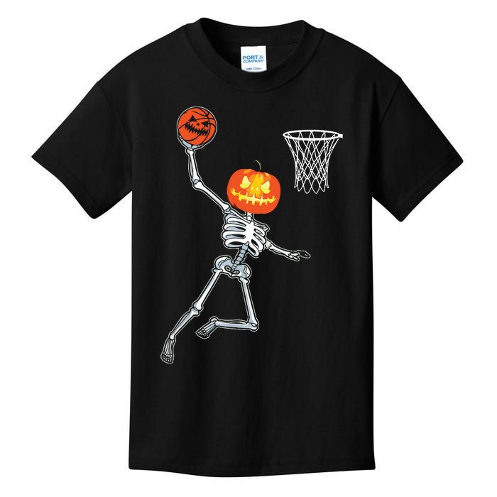 Pumpkin Skeleton Playing Basketball Halloween Costume Boy Kids T-Shirt