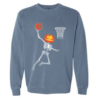 Pumpkin Skeleton Playing Basketball Halloween Costume Boy Garment-Dyed Sweatshirt