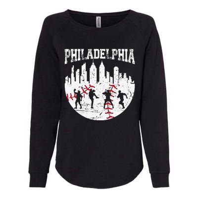 Philadelphia Skyline P.H.I.L.L.Y Cityscape Baseball Fans Womens California Wash Sweatshirt