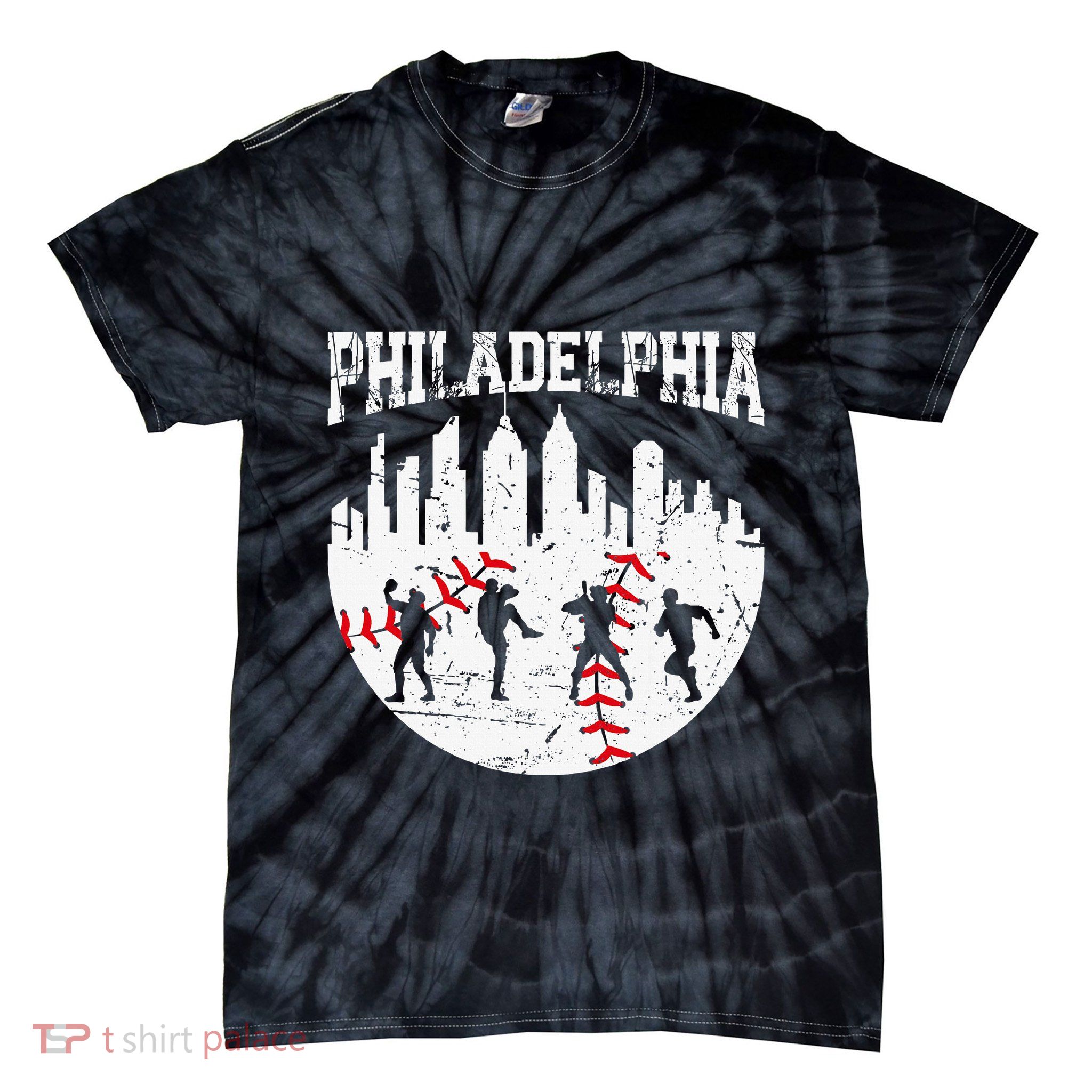 Philadelphia Skyline P.H.I.L.L.Y Cityscape Baseball Fans Tie-Dye T-Shirt