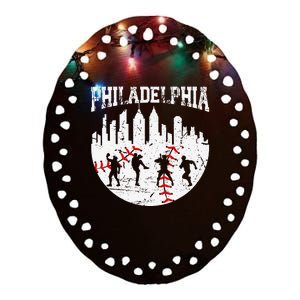 Philadelphia Skyline P.H.I.L.L.Y Cityscape Baseball Fans Ceramic Oval Ornament