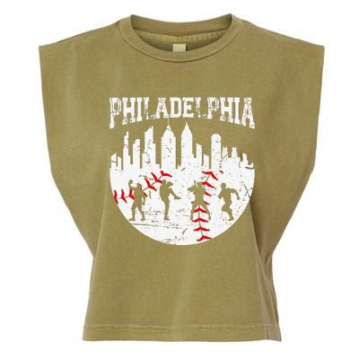 Philadelphia Skyline P.H.I.L.L.Y Cityscape Baseball Fans Garment-Dyed Women's Muscle Tee