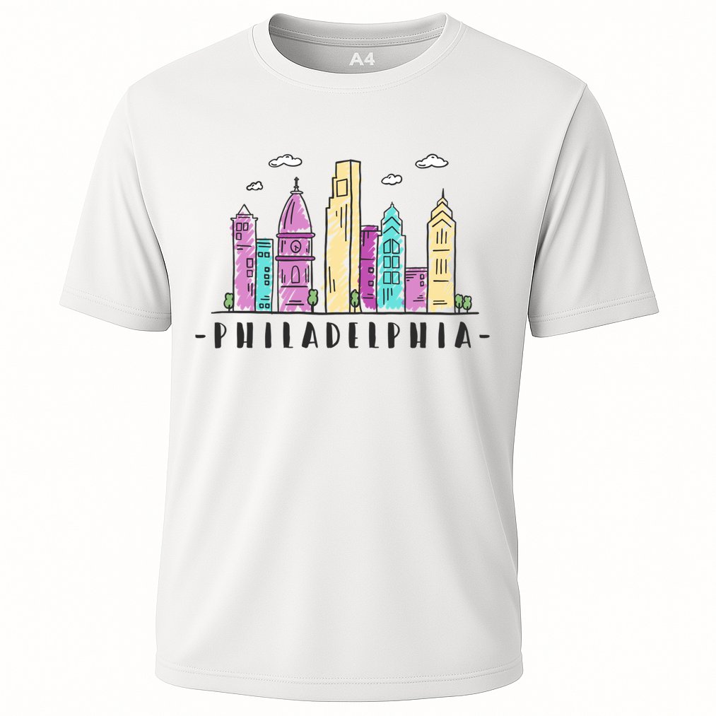 Philadelphia Skyline Pennsylvania Souvenir Gift Cooling Performance Crew T-Shirt
