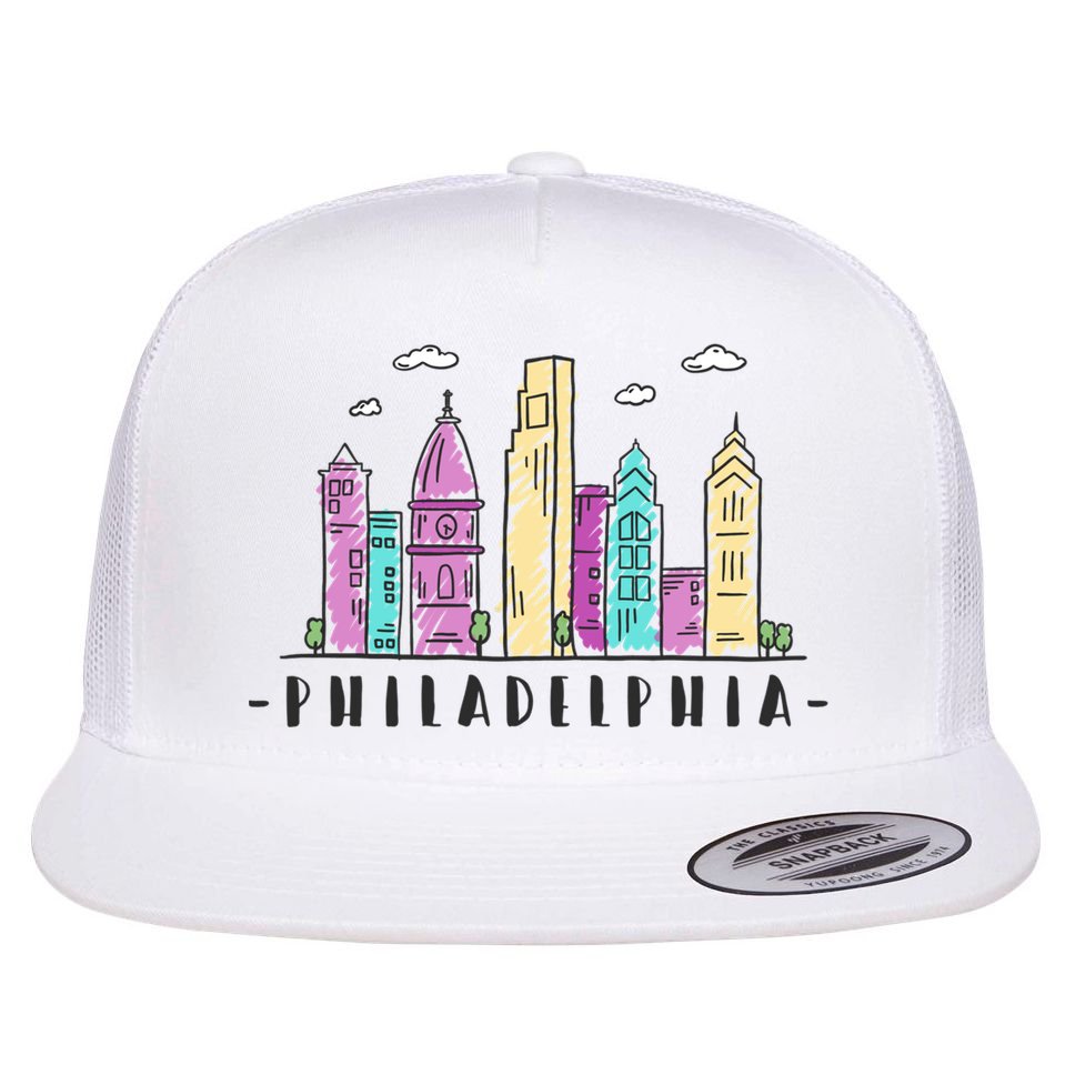 Philadelphia Skyline Pennsylvania Souvenir Gift Flat Bill Trucker Hat