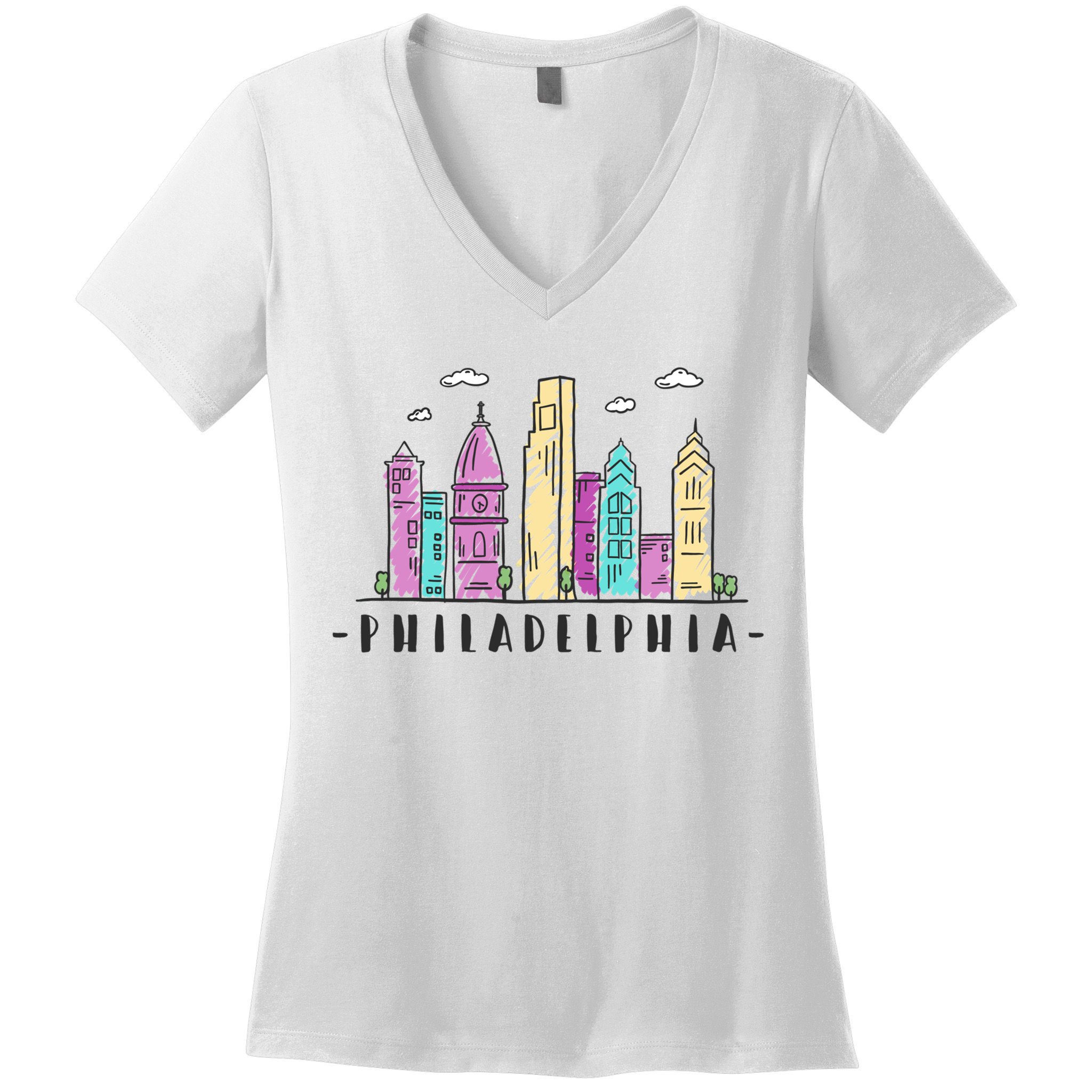 Philadelphia Skyline Pennsylvania Souvenir Gift Women's V-Neck T-Shirt