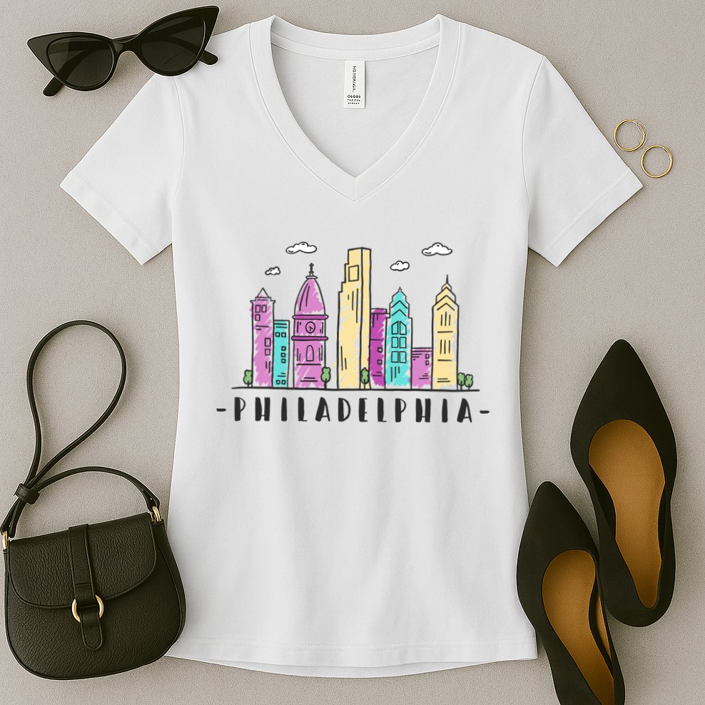 Philadelphia Skyline Pennsylvania Souvenir Gift Women's V-Neck T-Shirt