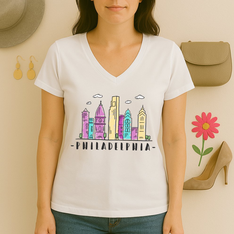 Philadelphia Skyline Pennsylvania Souvenir Gift Women's V-Neck T-Shirt