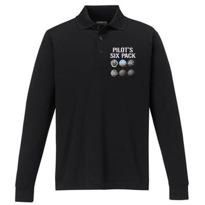 Pilots Six Pack Funny Pilot Aviation Flying Performance Long Sleeve Polo