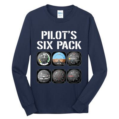 Pilots Six Pack Funny Pilot Aviation Flying Tall Long Sleeve T-Shirt