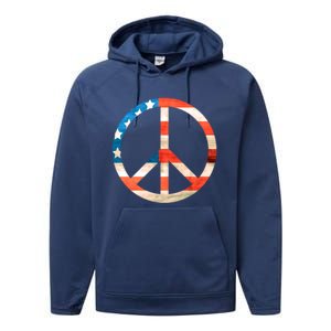 Peace Sign Peace Love America Give Peace A Chance Great Gift Performance Fleece Hoodie