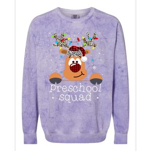 Preschool Squad Plaid Reindeer Santa Hat Teacher Christmas Colorblast Crewneck Sweatshirt