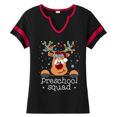 Preschool Squad Plaid Reindeer Santa Hat Teacher Christmas Ladies Halftime Notch Neck Tee