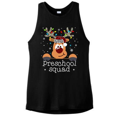 Preschool Squad Plaid Reindeer Santa Hat Teacher Christmas Ladies PosiCharge Tri-Blend Wicking Tank