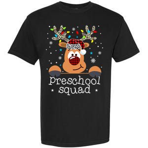 Preschool Squad Plaid Reindeer Santa Hat Teacher Christmas Garment-Dyed Heavyweight T-Shirt