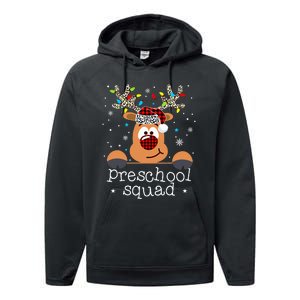 Preschool Squad Plaid Reindeer Santa Hat Teacher Christmas Performance Fleece Hoodie