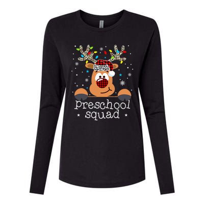 Preschool Squad Plaid Reindeer Santa Hat Teacher Christmas Womens Cotton Relaxed Long Sleeve T-Shirt