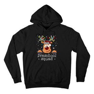 Preschool Squad Plaid Reindeer Santa Hat Teacher Christmas Hoodie