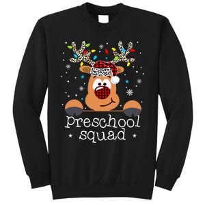 Preschool Squad Plaid Reindeer Santa Hat Teacher Christmas Sweatshirt