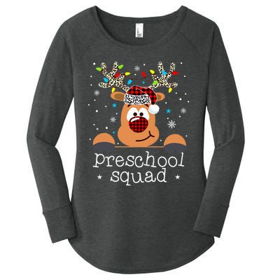 Preschool Squad Plaid Reindeer Santa Hat Teacher Christmas Women's Perfect Tri Tunic Long Sleeve Shirt