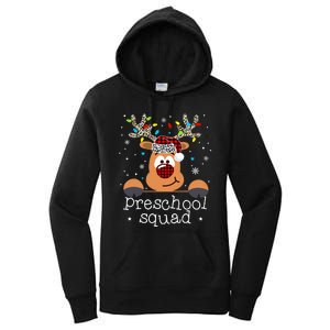 Preschool Squad Plaid Reindeer Santa Hat Teacher Christmas Women's Pullover Hoodie