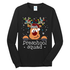 Preschool Squad Plaid Reindeer Santa Hat Teacher Christmas Tall Long Sleeve T-Shirt