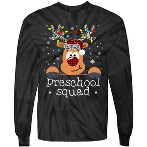 Preschool Squad Plaid Reindeer Santa Hat Teacher Christmas Tie-Dye Long Sleeve Shirt