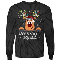 Preschool Squad Plaid Reindeer Santa Hat Teacher Christmas Tie-Dye Long Sleeve Shirt