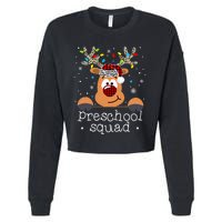 Preschool Squad Plaid Reindeer Santa Hat Teacher Christmas Cropped Pullover Crew