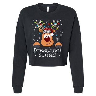 Preschool Squad Plaid Reindeer Santa Hat Teacher Christmas Cropped Pullover Crew