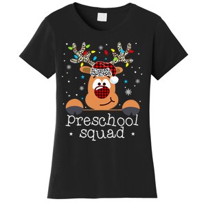 Preschool Squad Plaid Reindeer Santa Hat Teacher Christmas Women's T-Shirt