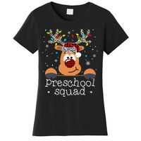 Preschool Squad Plaid Reindeer Santa Hat Teacher Christmas Women's T-Shirt