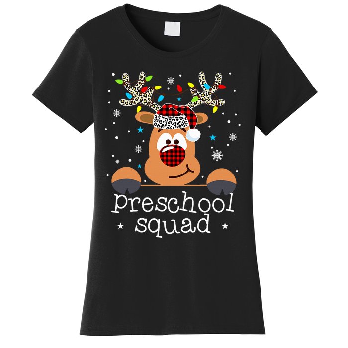 Preschool Squad Plaid Reindeer Santa Hat Teacher Christmas Women's T-Shirt