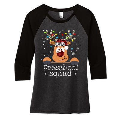 Preschool Squad Plaid Reindeer Santa Hat Teacher Christmas Women's Tri-Blend 3/4-Sleeve Raglan Shirt