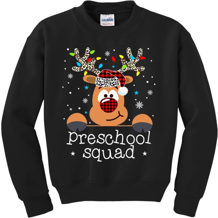 Preschool Squad Plaid Reindeer Santa Hat Teacher Christmas Kids Sweatshirt