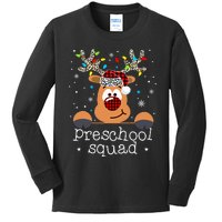 Preschool Squad Plaid Reindeer Santa Hat Teacher Christmas Kids Long Sleeve Shirt