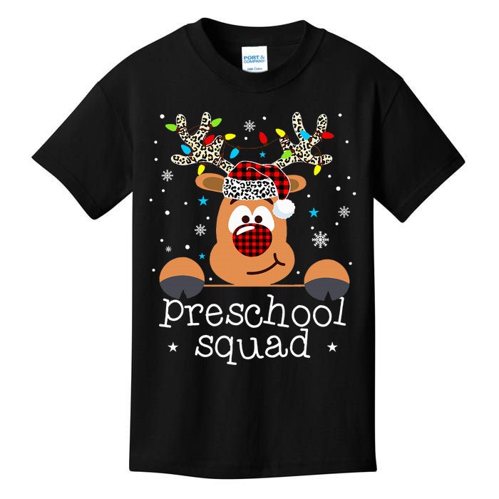 Preschool Squad Plaid Reindeer Santa Hat Teacher Christmas Kids T-Shirt