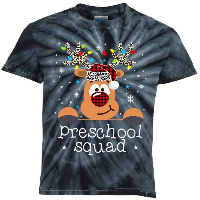 Preschool Squad Plaid Reindeer Santa Hat Teacher Christmas Kids Tie-Dye T-Shirt