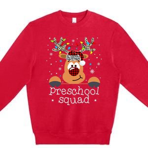 Preschool Squad Plaid Reindeer Santa Hat Teacher Christmas Premium Crewneck Sweatshirt