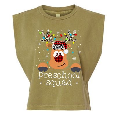 Preschool Squad Plaid Reindeer Santa Hat Teacher Christmas Garment-Dyed Women's Muscle Tee