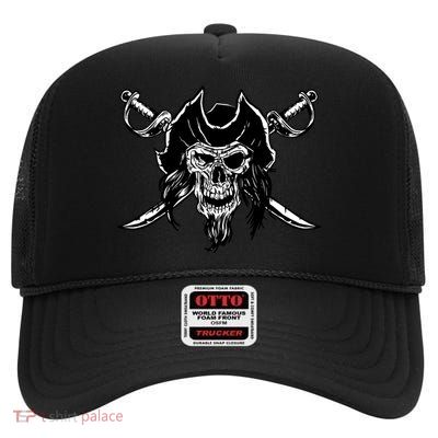 Pirate Skull High Crown Mesh Back Trucker Hat