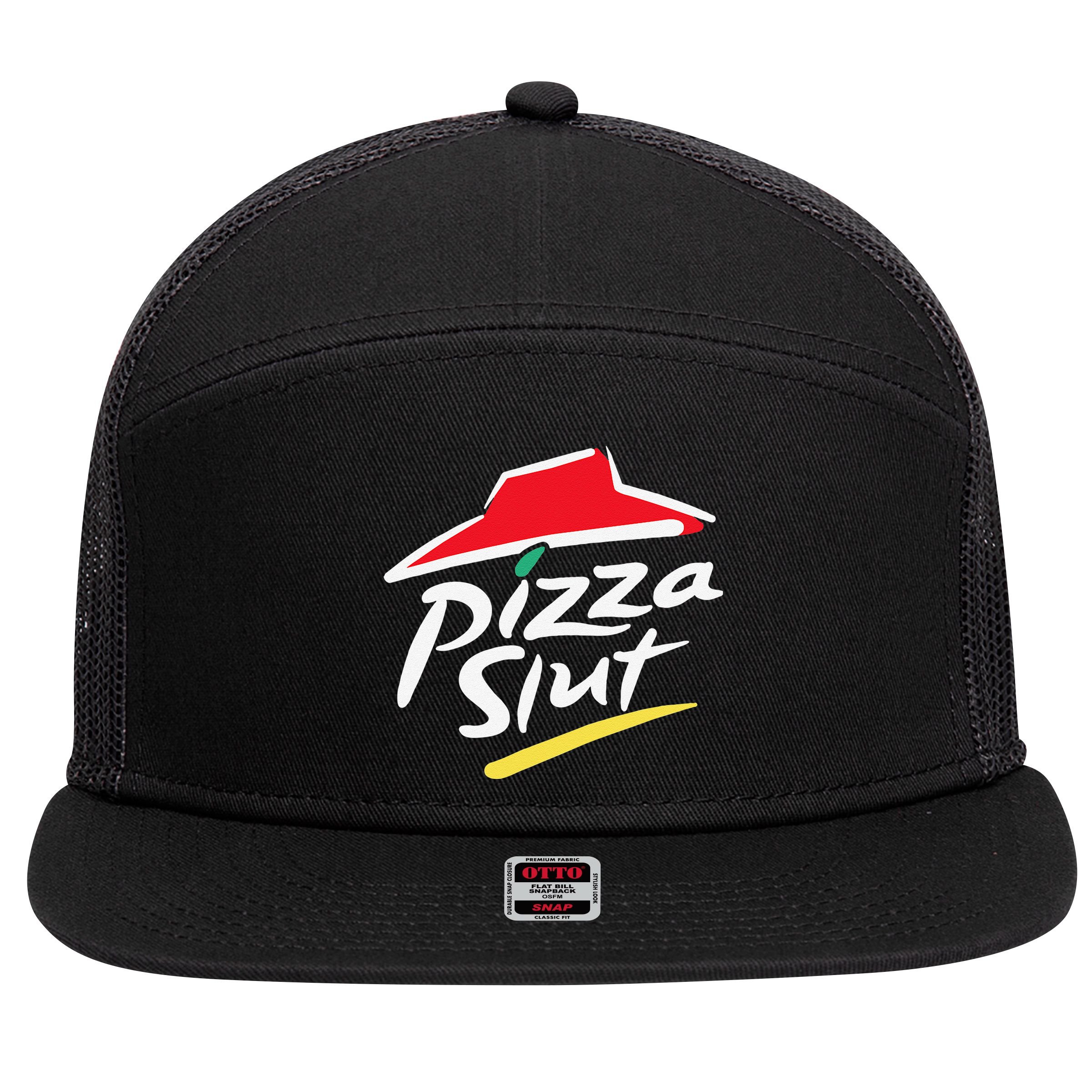 Pizza Slut Pepperoni Cheese Slice 7 Panel Mesh Trucker Snapback Hat
