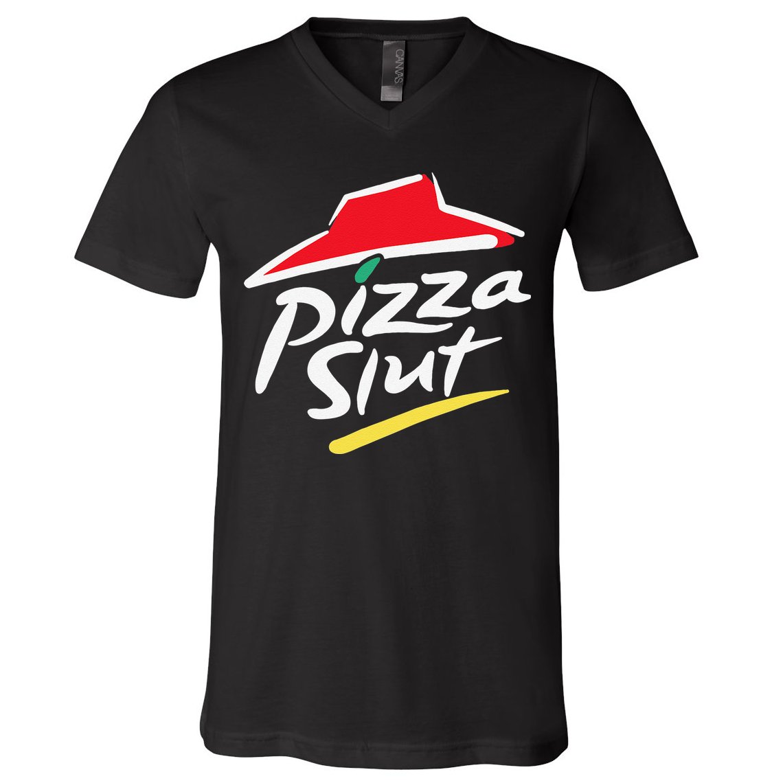 Pizza Slut Pepperoni Cheese Slice V-Neck T-Shirt