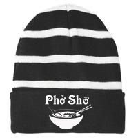 Pho Sho Present Foodie Soup Vietnamese Viet Asian Food Bow Striped Beanie with Solid Band