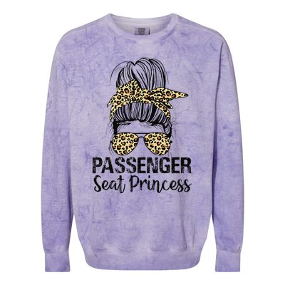 Passenger Seat Princess Messy Bun Funny Saying Colorblast Crewneck Sweatshirt