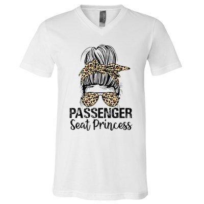 Passenger Seat Princess Messy Bun Funny Saying V-Neck T-Shirt