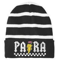 Para Squad Paraprofessional Para Teacher Striped Beanie with Solid Band