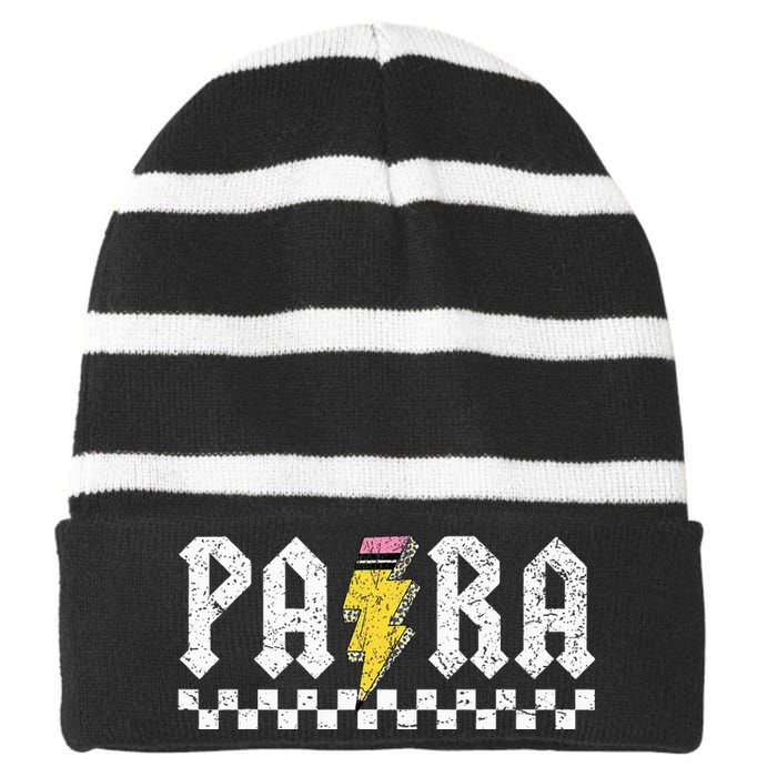 Para Squad Paraprofessional Para Teacher Striped Beanie with Solid Band