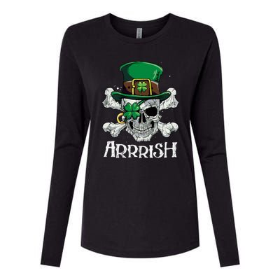 Pirate St Patricks Day Arrrish Leprechaun Womens Cotton Relaxed Long Sleeve T-Shirt