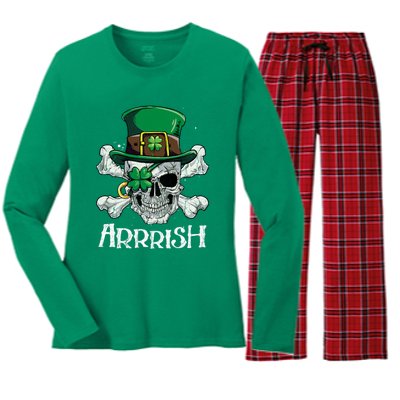 Pirate St Patricks Day Arrrish Leprechaun Women's Long Sleeve Flannel Pajama Set 